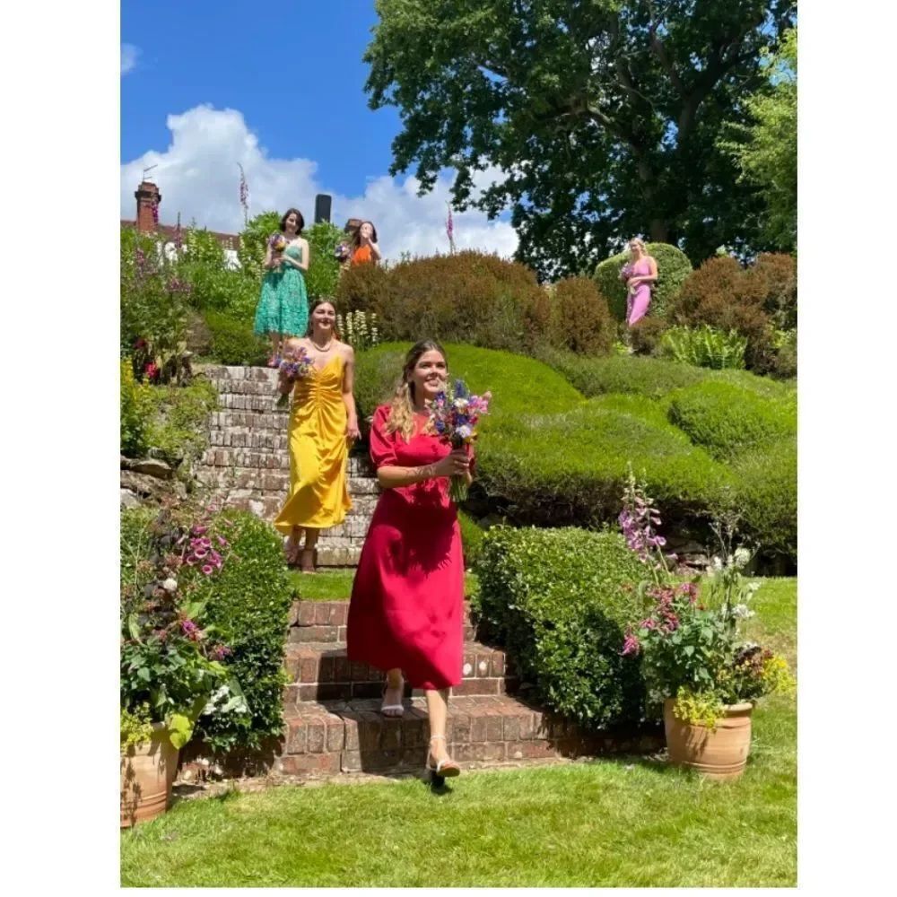ANTHROPOLOGIE  RED SATIN CUT OUT MIDI DRESS - Picture 5 of 8